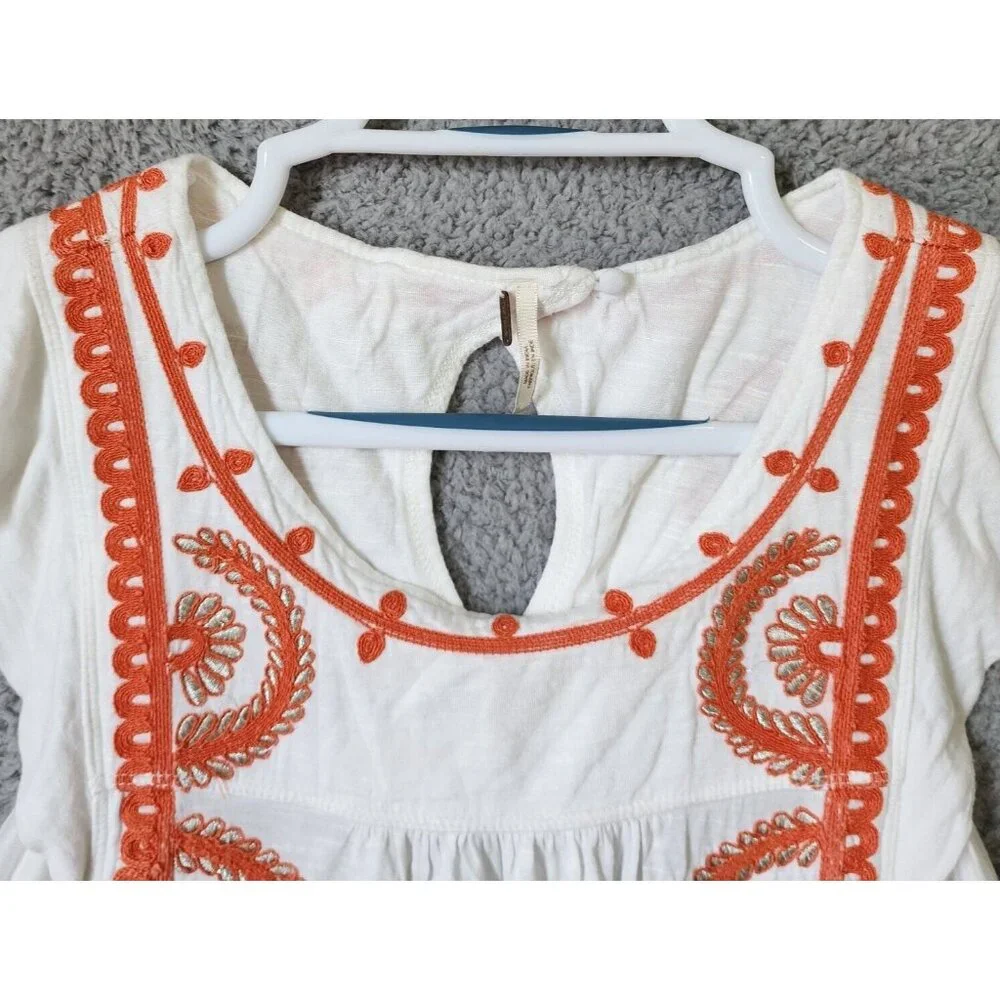 Free People Women's Dos‎ Segundos Embroidered Cap Sleeve Top Elastic Waist Sz M